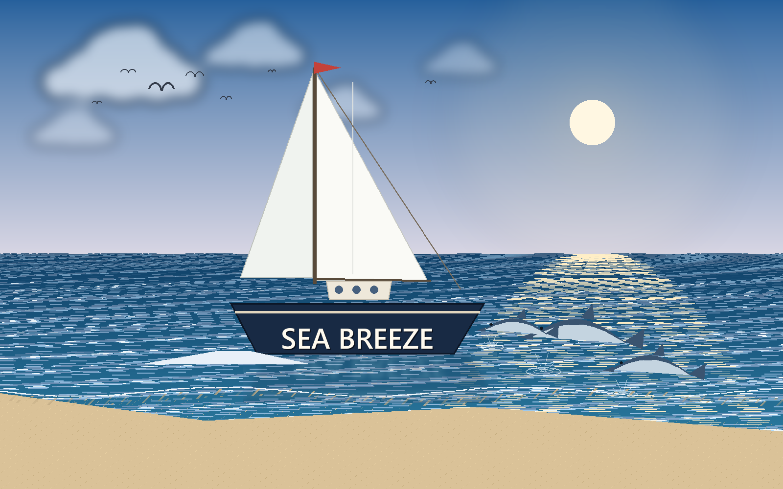 The same seascape, hull reading SEA BREEZE