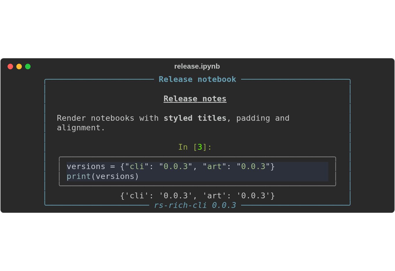 Actual CLI notebook layout