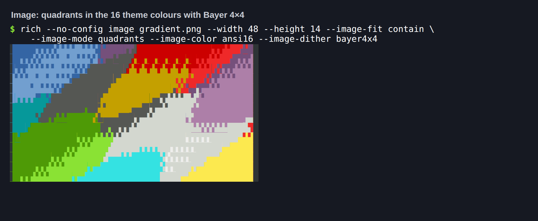Quadrants in the 16 theme colours with Bayer 4x4
