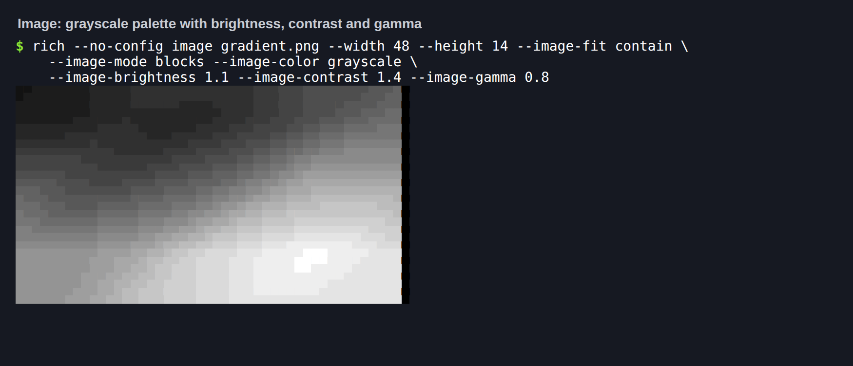 Grayscale palette with brightness, contrast and gamma