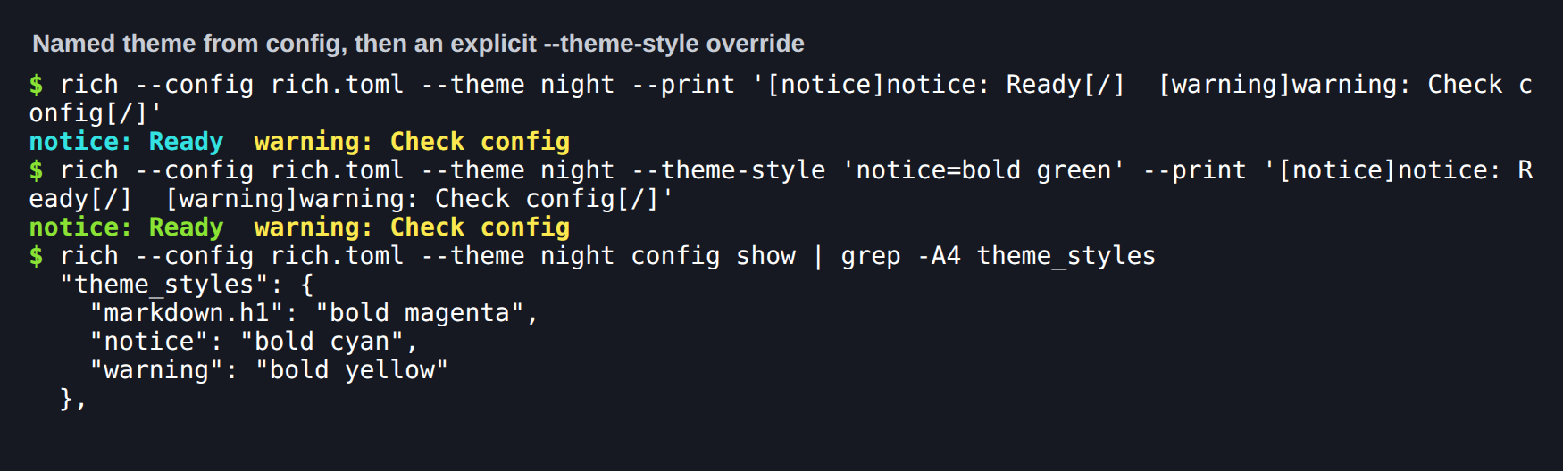 Named theme and explicit style override