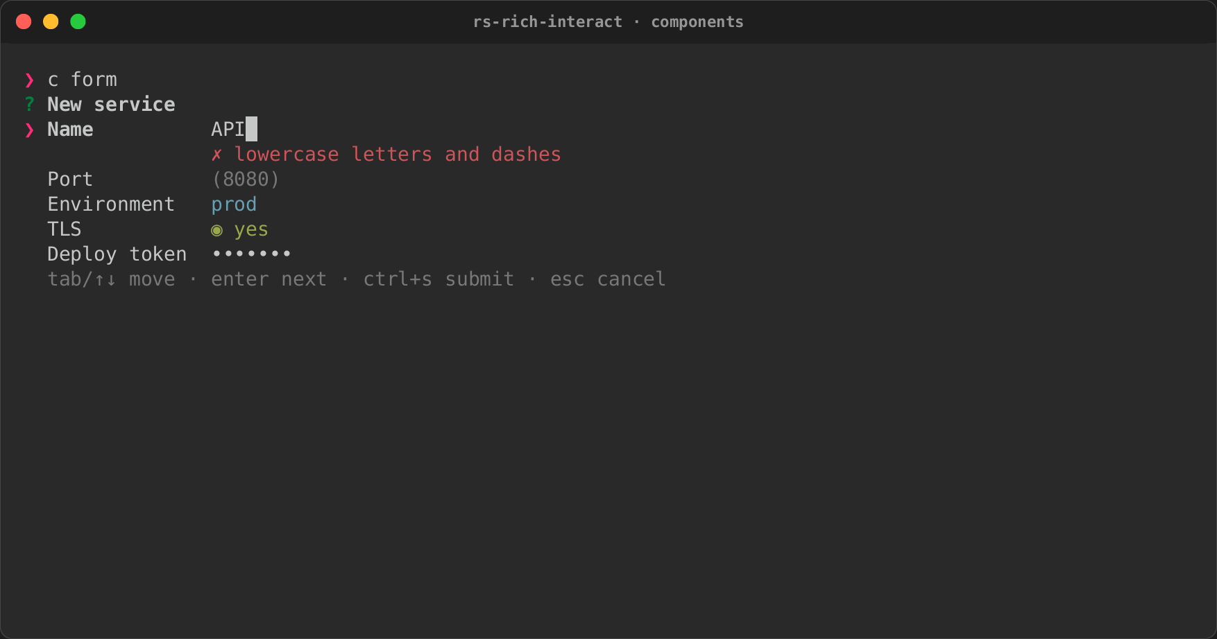 A form with an error under its field