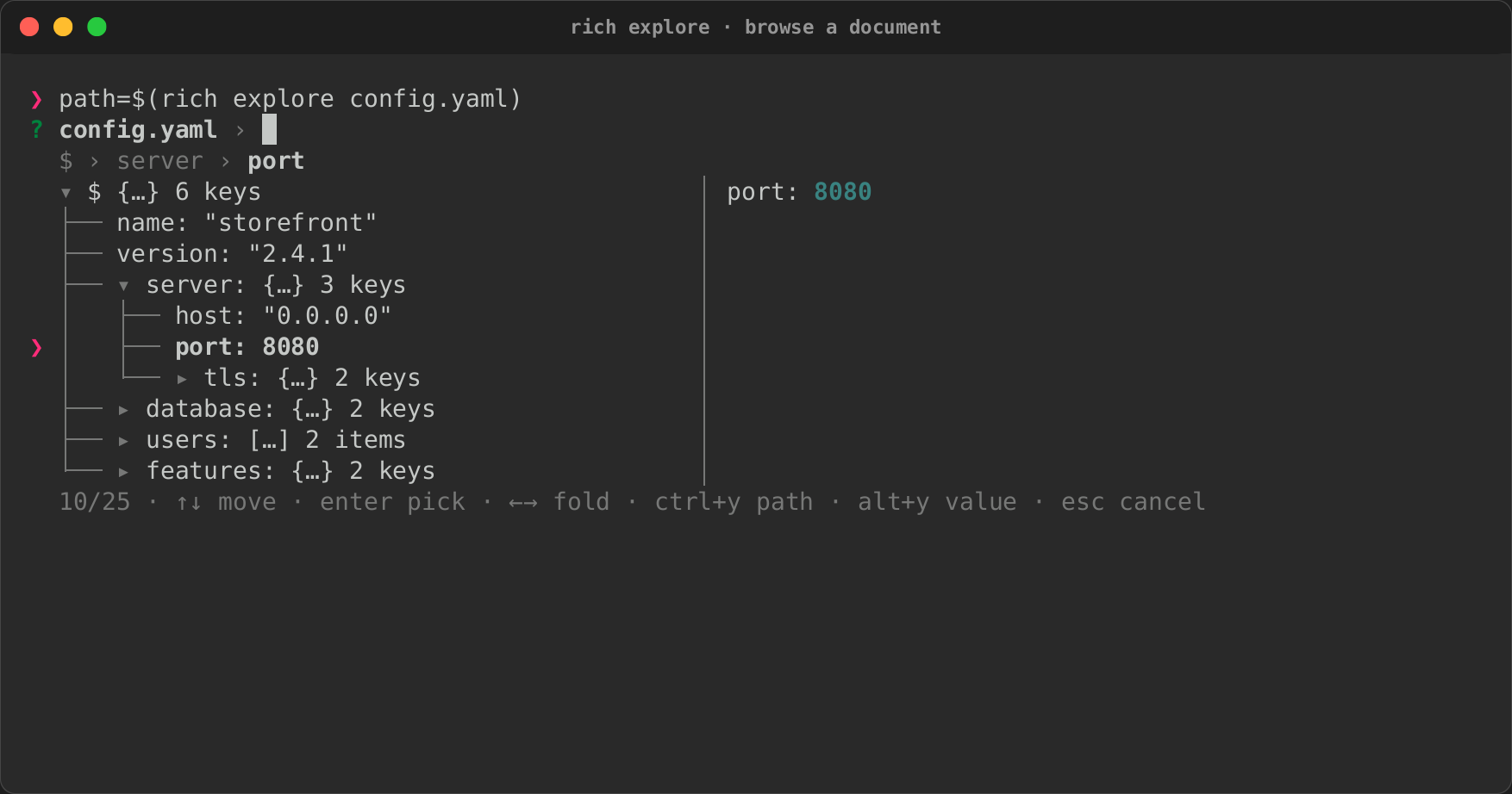 The explorer with a subtree previewed