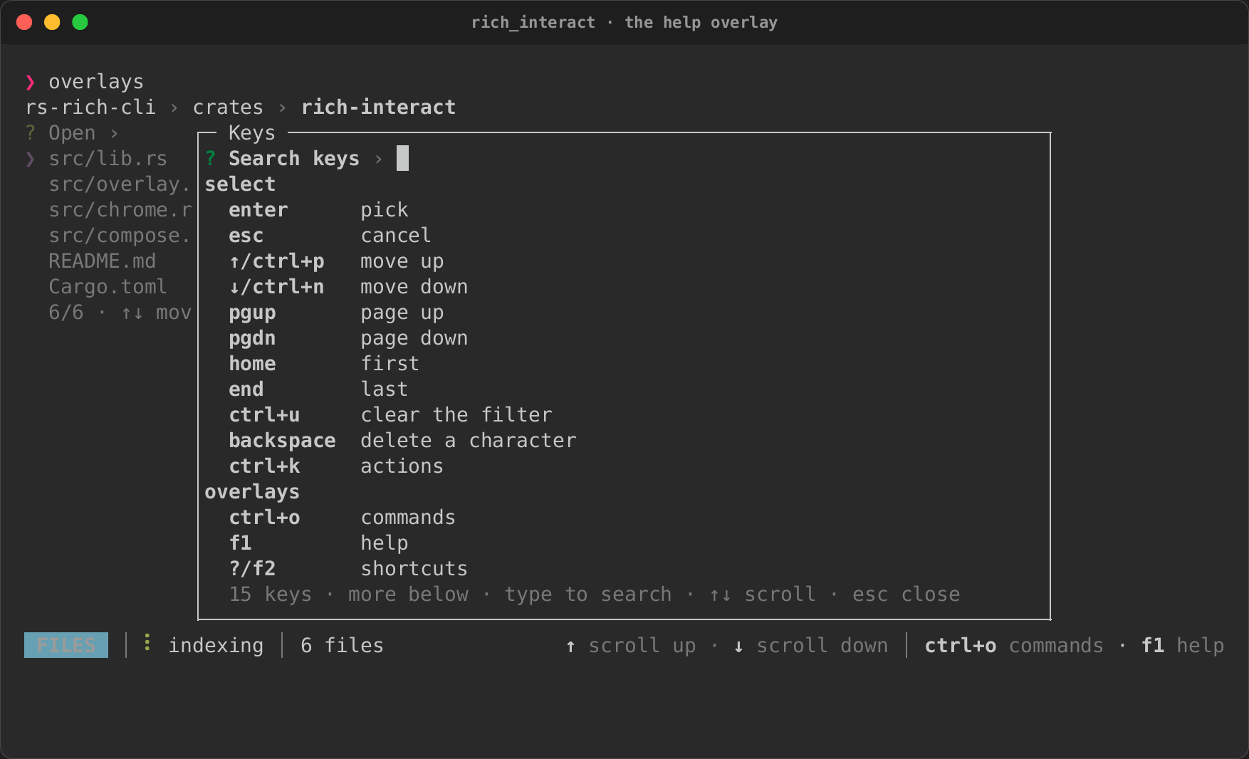 Every key, grouped by context