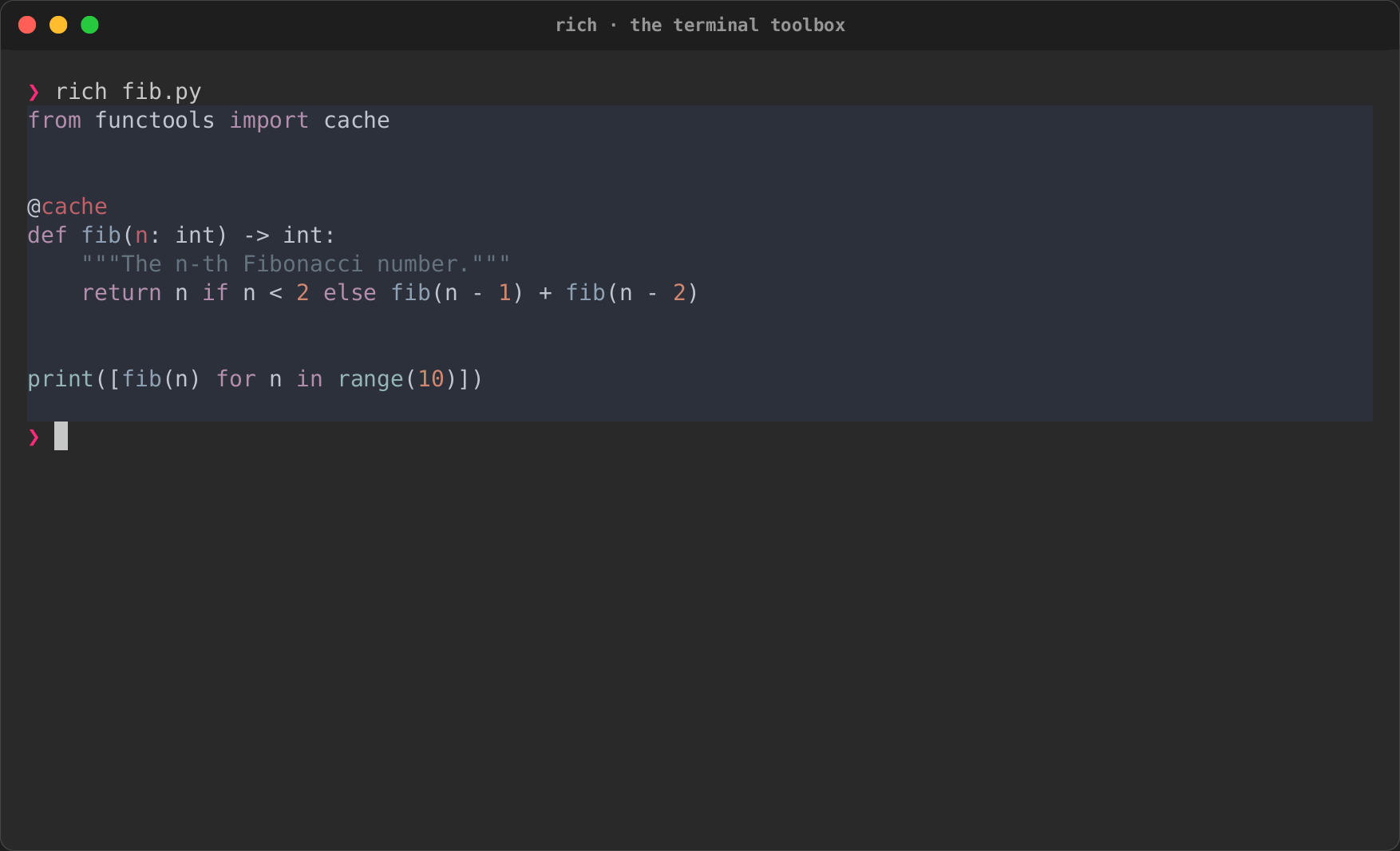 Python highlighted by rich
