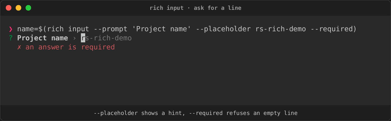rich input refusing an empty answer