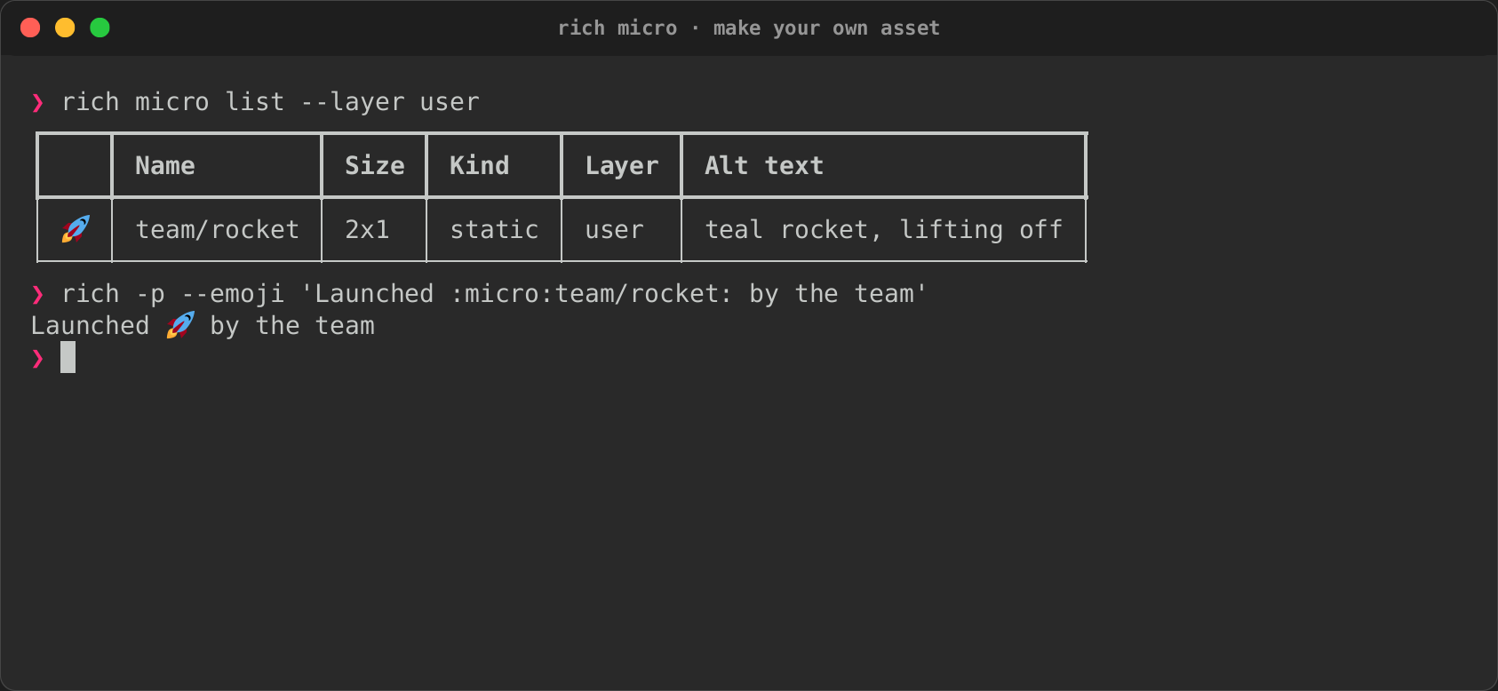 team/rocket listed in the user layer and used in text