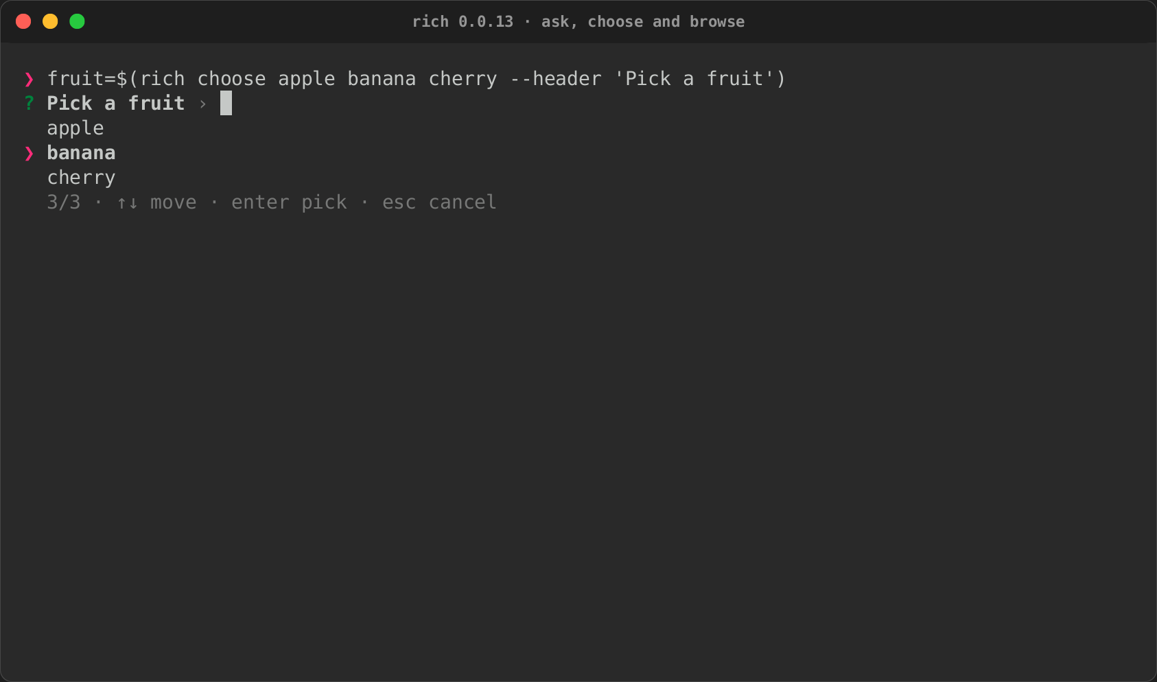 rich choose in the 0.0.13 release recording