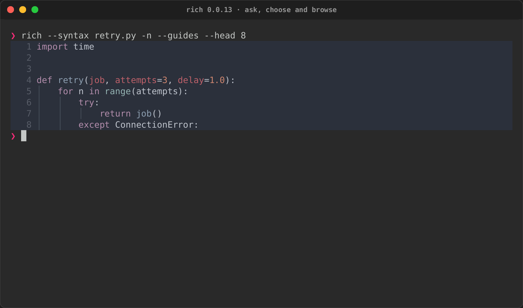 rich-cli's line numbers, guides and --head