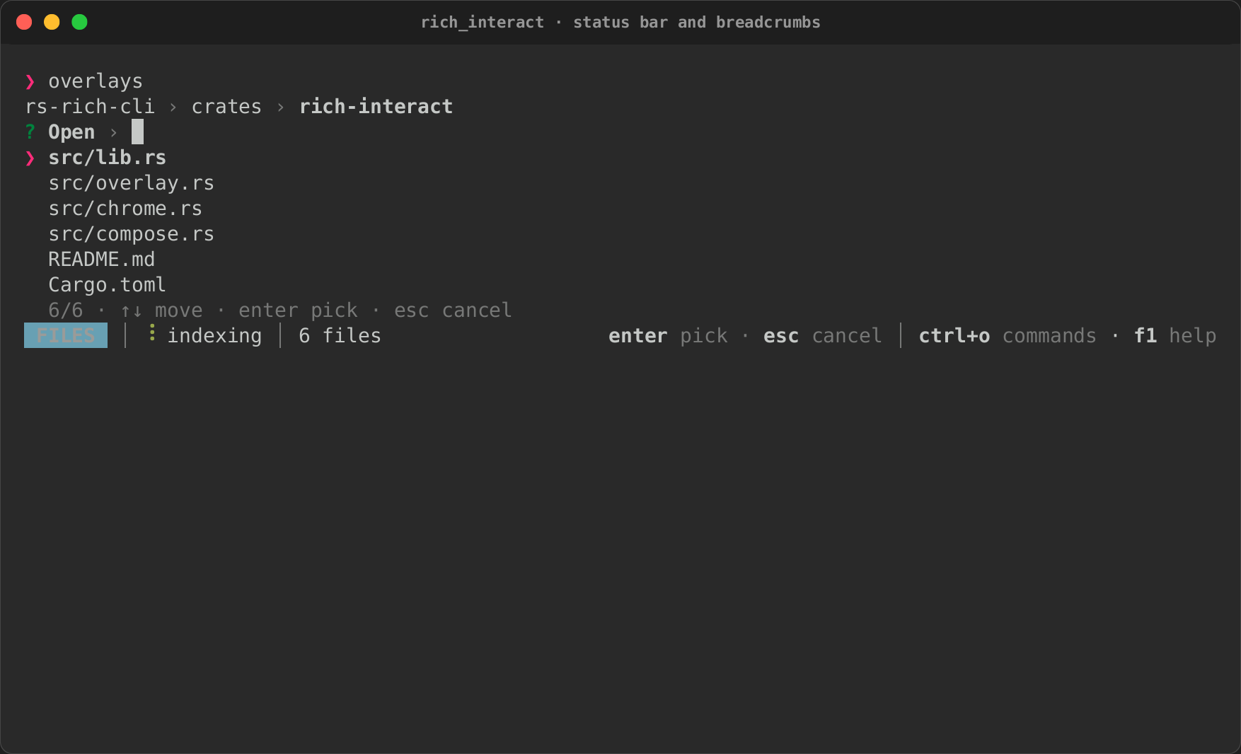 A status bar and breadcrumbs round a file list
