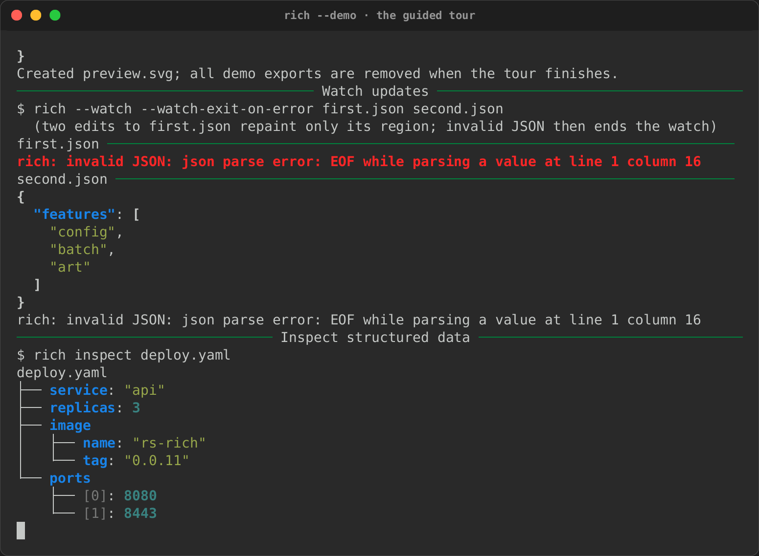 The guided tour, inspecting structured data